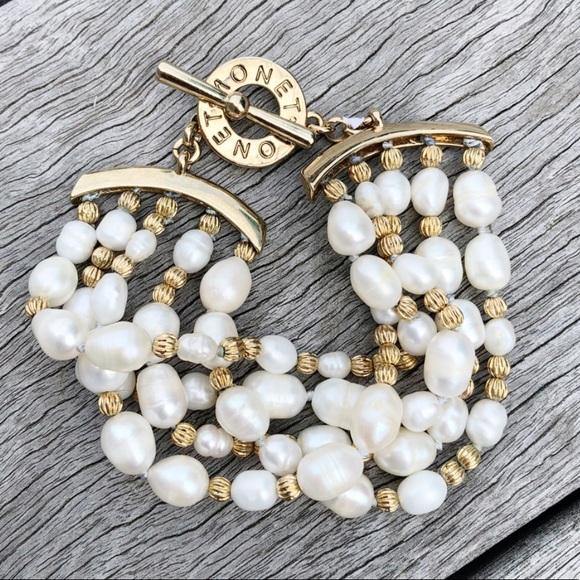 🍁Monet Pearl And Bead 5 Strand Bracelet Toggle